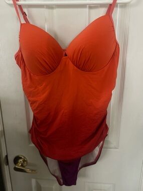 Apt. 9 Red to Purple Ombre Chemise Slip  bathing suit one piece size XL.